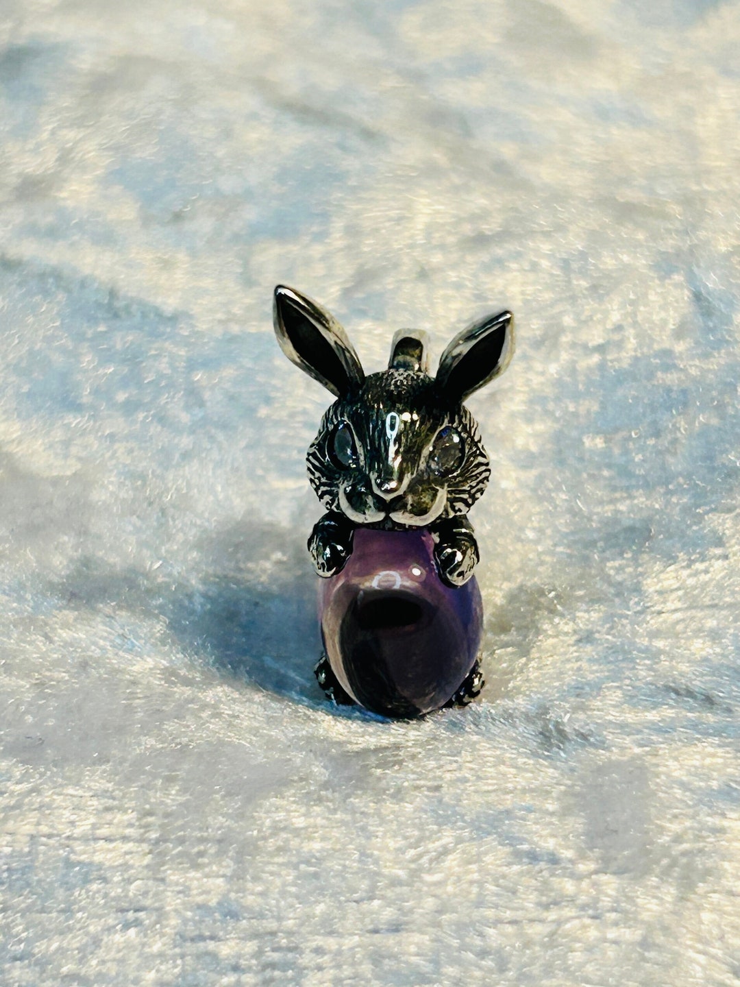 Bunny Rabbit Pendant With Smooth Amethyst Cabochon Gemstone 925 Silver ...
