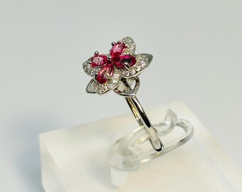 ピンクトパーズ宝石フラワーデザインスピナーリング - 925スターリング