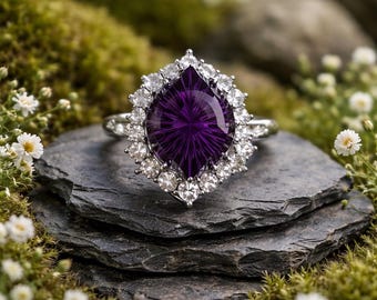 Amethyst Ring - 925 Silver With Amethyst Gemstone -Adjustable - Supplied In Gift Box