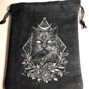 Bolsa con cordón para cartas del tarot, diseño de gato negro y rosas negras, para cartas del tarot, oráculos y ángeles.