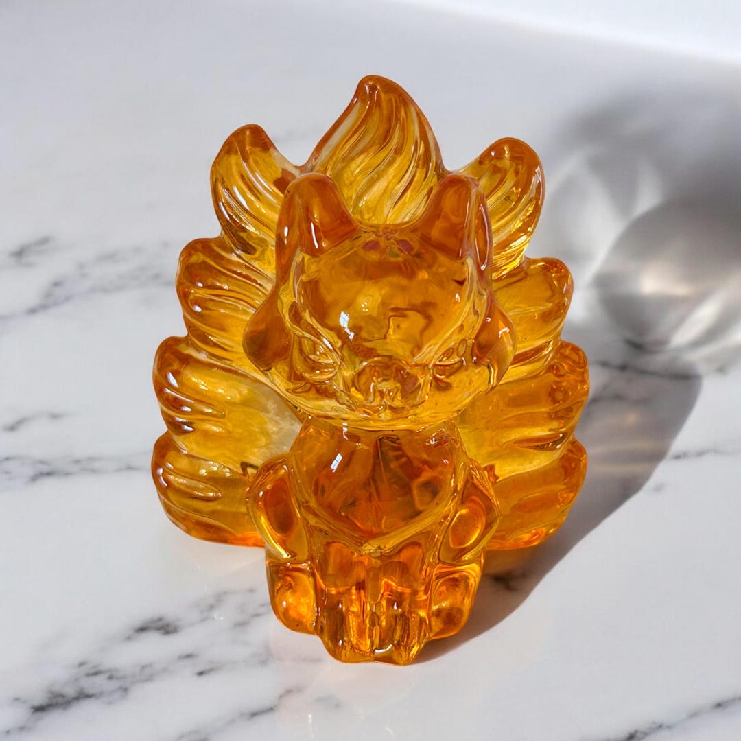 Orange Glass Fox With 9 Tails Ornament - Wildlife Home Decor