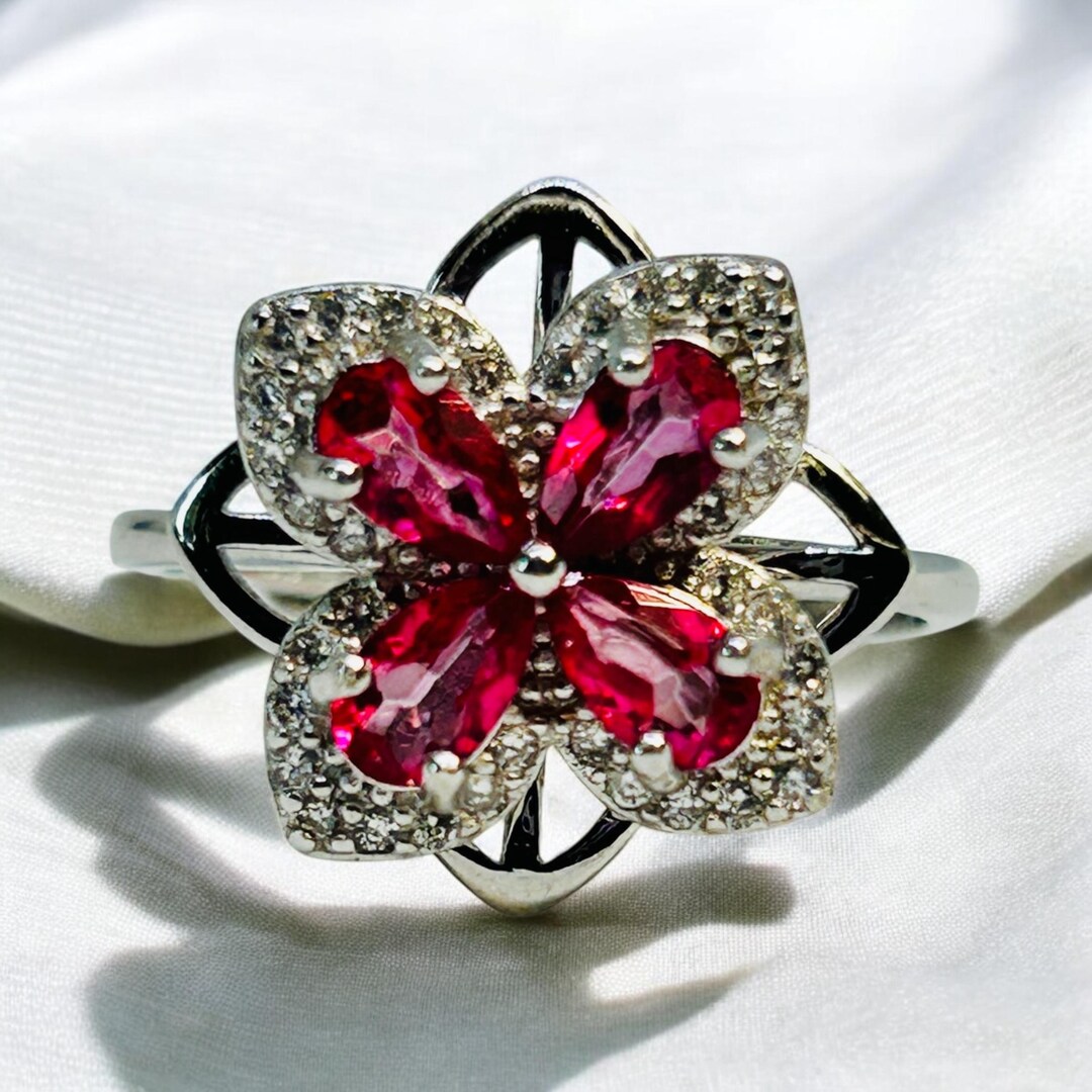 ピンクトパーズ宝石フラワーデザインスピナーリング - 925スターリング