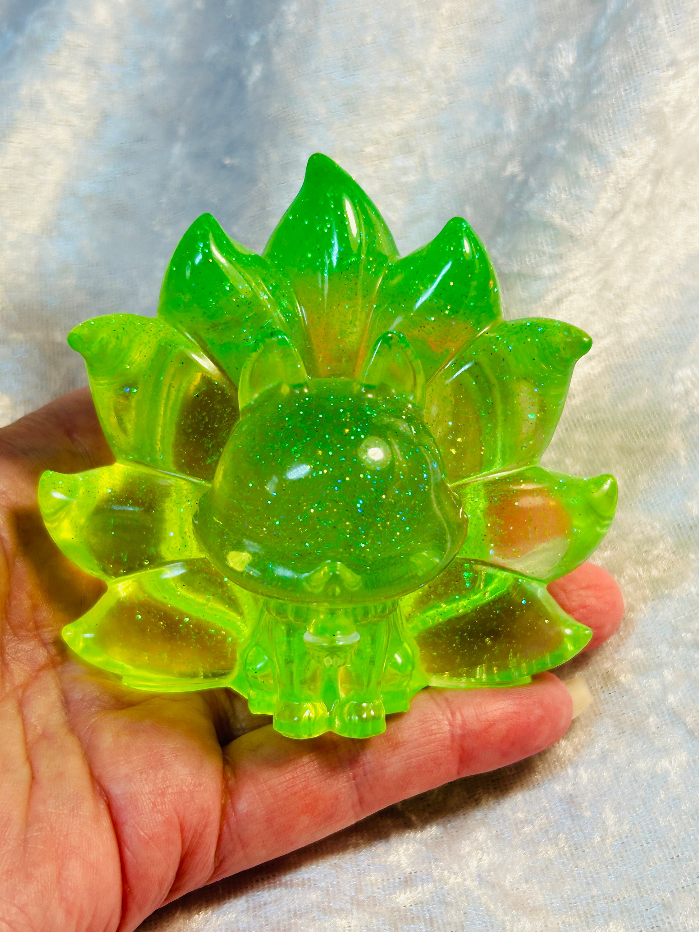 9 Tail Fox Ornament Made of Lime Green Resin - Spirit Animal