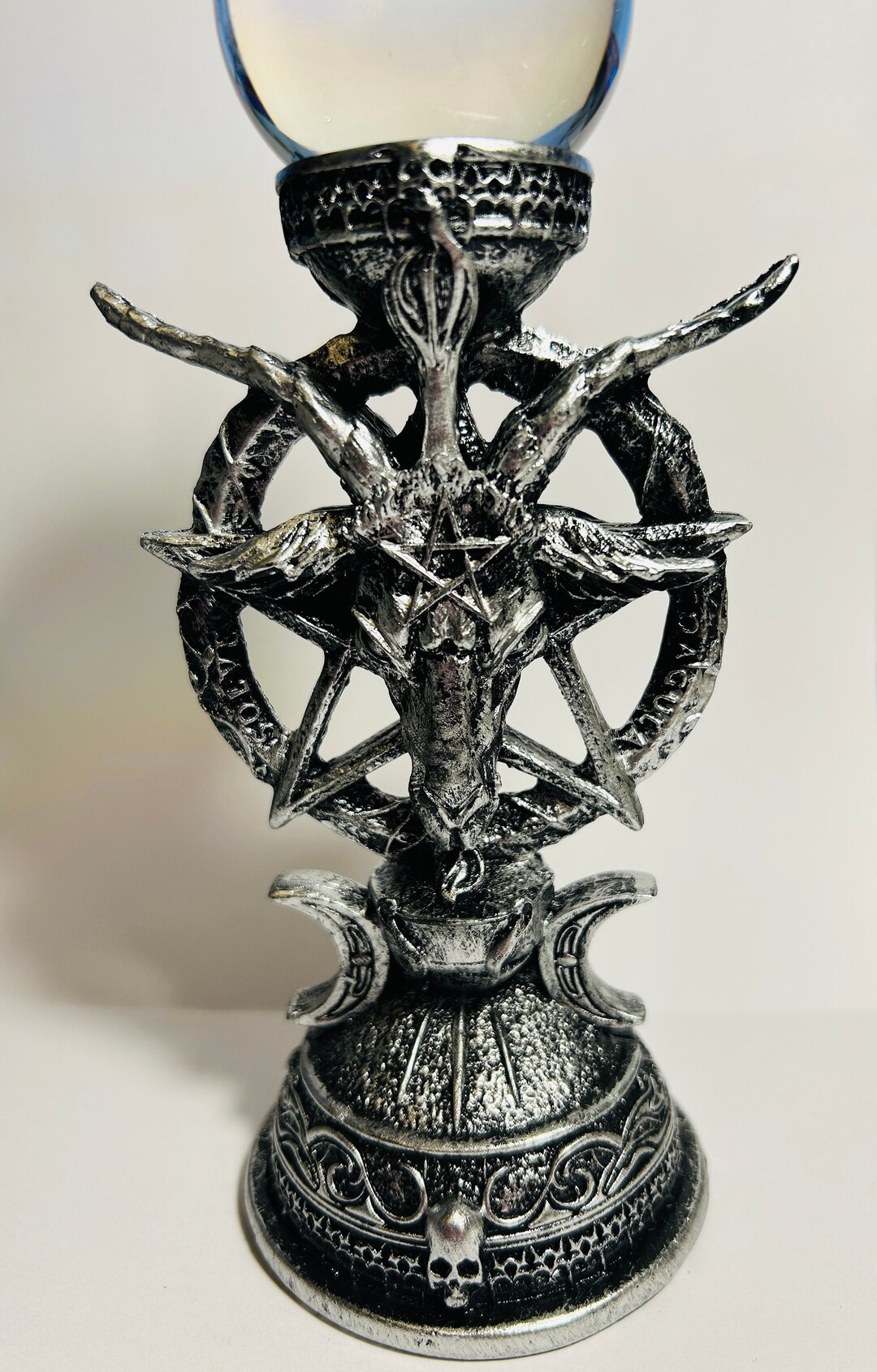 Awesome Pewter Look Resin Baphomet & Pentagram Crystal Sphere Holder ...