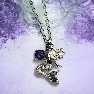 Sterling Silver Mermaid Pendant With Amethyst Gemstone - 925 - Gift Boxed