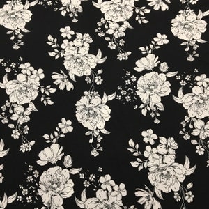 Double brushed poly,DBP fabric, black ivory Floral fabric,fabric by the 1/2 yard, knit fabric,DBP, brushed DTY, soft brushed