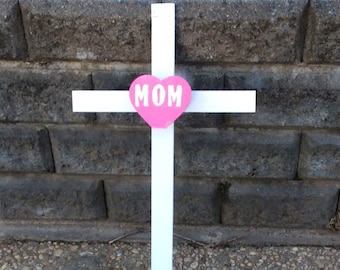 MOM Memorial Cross, Cross For Grave, Wood Crosses, Roadside Memorial, Grave Marker