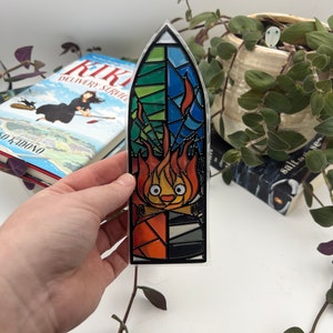 Stained Glass Window Calcifer bookmark – Fantasy And Adventure Time Studio Ghibli Inspired Bookmark, Howl's Moving Castle