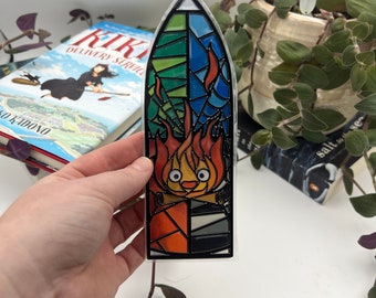 Stained Glass Window Calcifer bookmark – Fantasy And Adventure Time Studio Ghibli Inspired Bookmark, Howl's Moving Castle