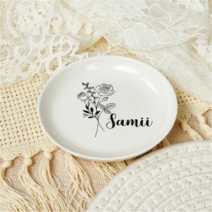 Custom Ring Dish with Birth Flower,Wedding Ring Dish,Jewelry Dish,Wedding Engagement Gifts,Gifts For Bride,Bridesmaid Proposal,Bridal Shower