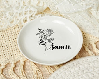 Custom Ring Dish with Birth Flower,Wedding Ring Dish,Jewelry Dish,Wedding Engagement Gifts,Gifts For Bride,Bridesmaid Proposal,Bridal Shower