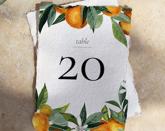 ARANCIA Citrus Wedding Table Numbers Template, Elegant Modern Summer Table Numbers - Instant Corjl Template Download, 100% Editable