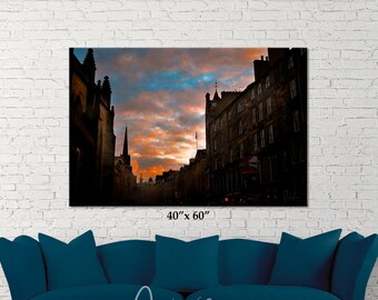 Edinburgh Photo Print, Scotland Photography, Royal Mile Sunset, Canvas Wall Art, Metallic Print