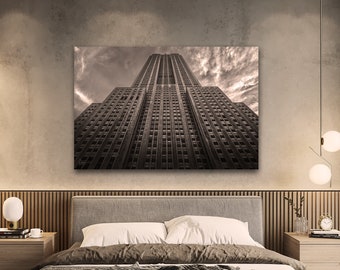 Empire State Building Side Looking Upwards Wall Art Print, Sepia New York Photography, Decor for Home Apartment or Office