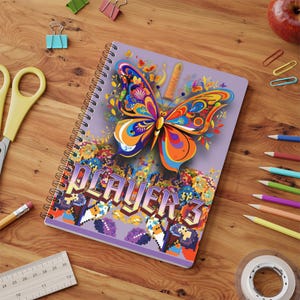 Cuaderno de tapa blanda con espiral, tamaño A5 - Diario de cartas de jugador Butterfly Player 3, diario de juegos, diario de videojuegos, cuaderno de jugador, regalo de juegos,