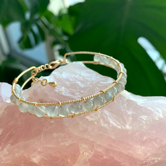 Rainbow Moonstone, Labradorite 14k Gold-plated Silver Beaded Bracelet Adjustable Rainbow Moonstone, Labradorite 14k Gold-plated Silver Beaded Bracelet Adjustable