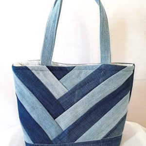 Best Seller Navy and Light Blue Patterned Denim Purse, Jeans Handbag ...