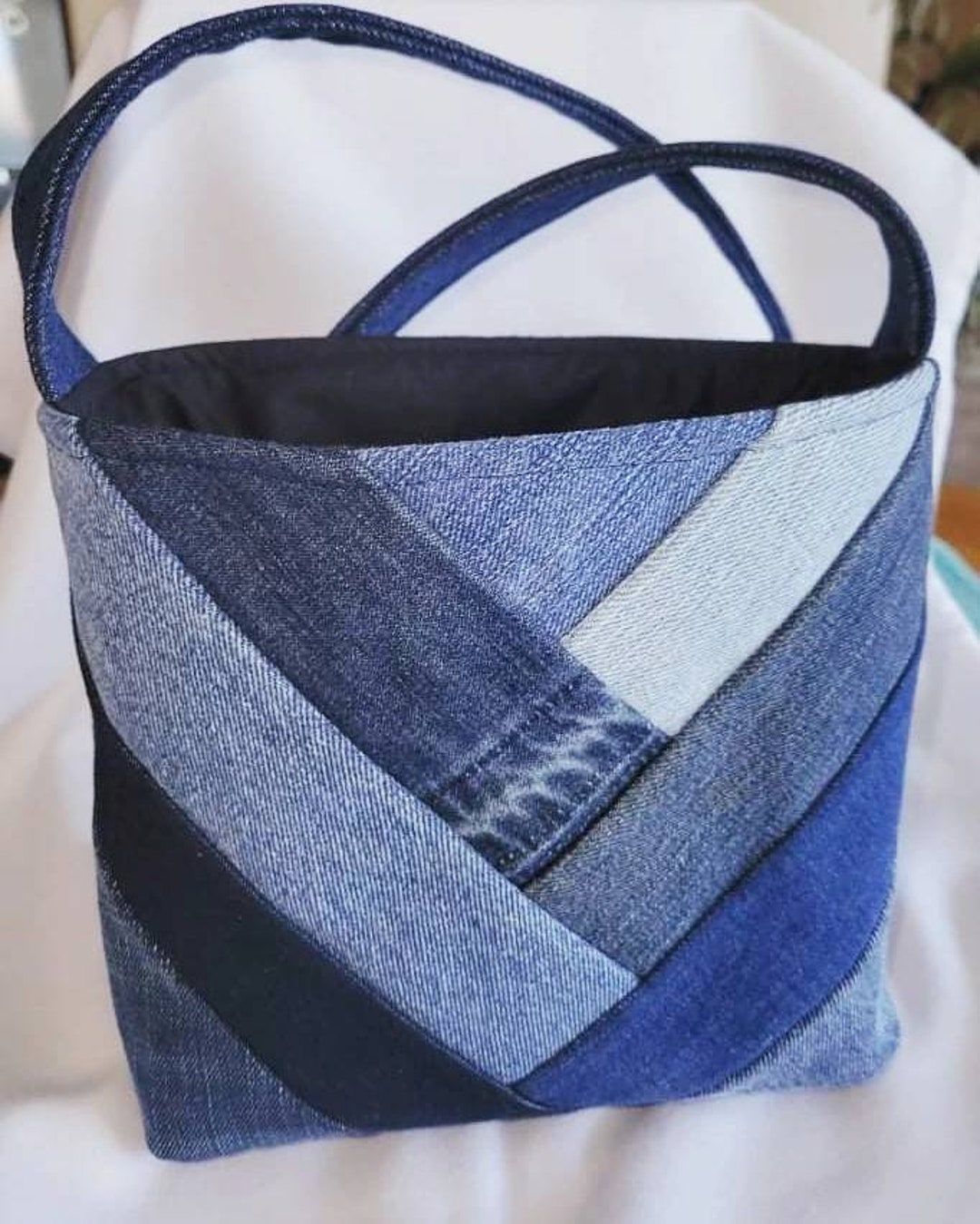 Navy and Light Blue Denim Messenger Handbag - Etsy