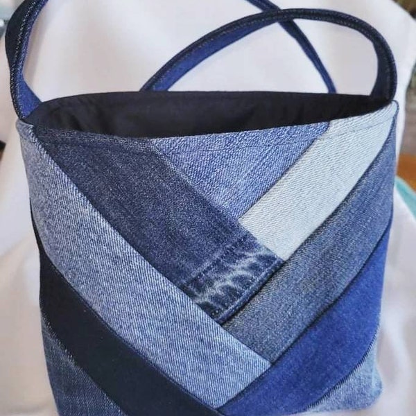 Navy and light blue denim messenger handbag