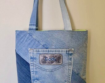 Multicolored Denim Shoulder Handbag, Recycled Denim Bag