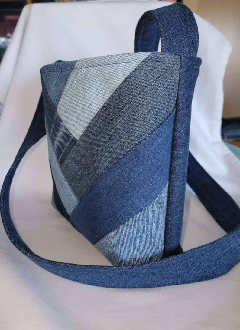 Navy and Light Blue Denim Messenger Handbag Etsy
