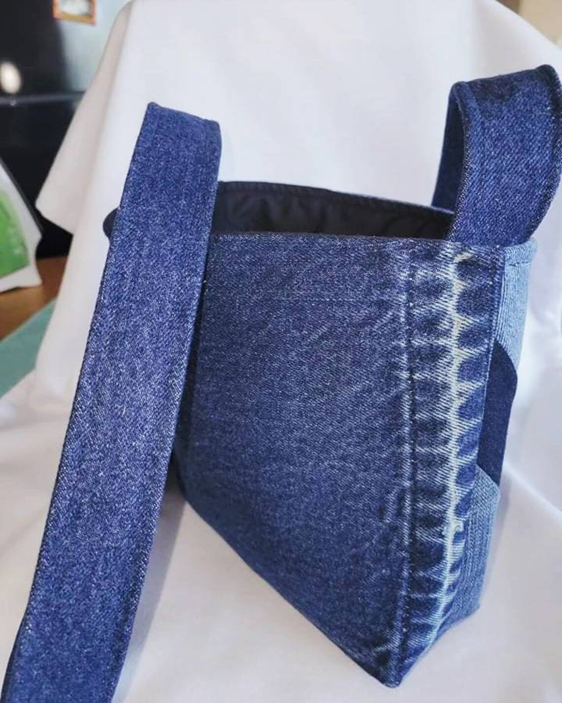 Navy and Light Blue Denim Messenger Handbag Etsy