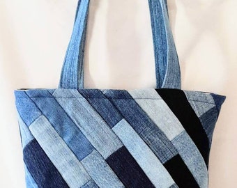 Upcycled Denim Shoulder Bag: Multicolored Jean Handbag
