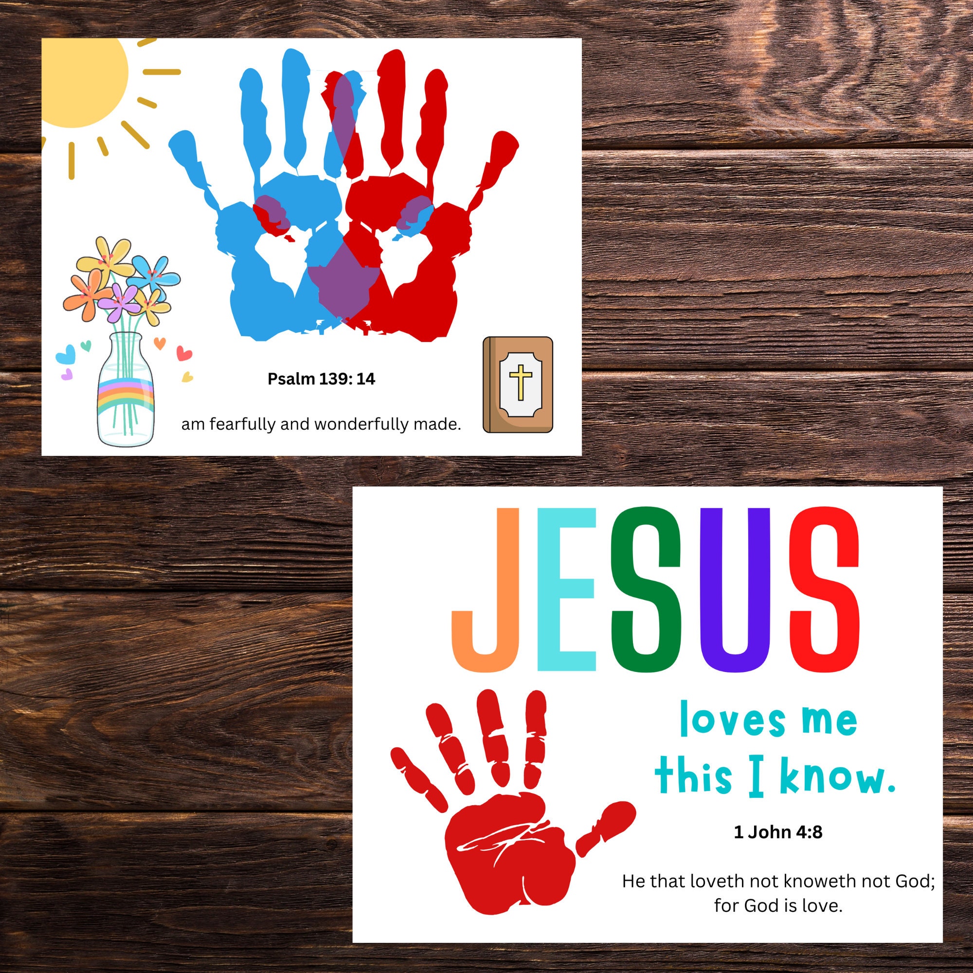 Sunday School Handprint Craft Set, Psalm 139:14 Handprint, John 9 5 Craft  for Kids, Handprint Activities for Baby and Toddlers 