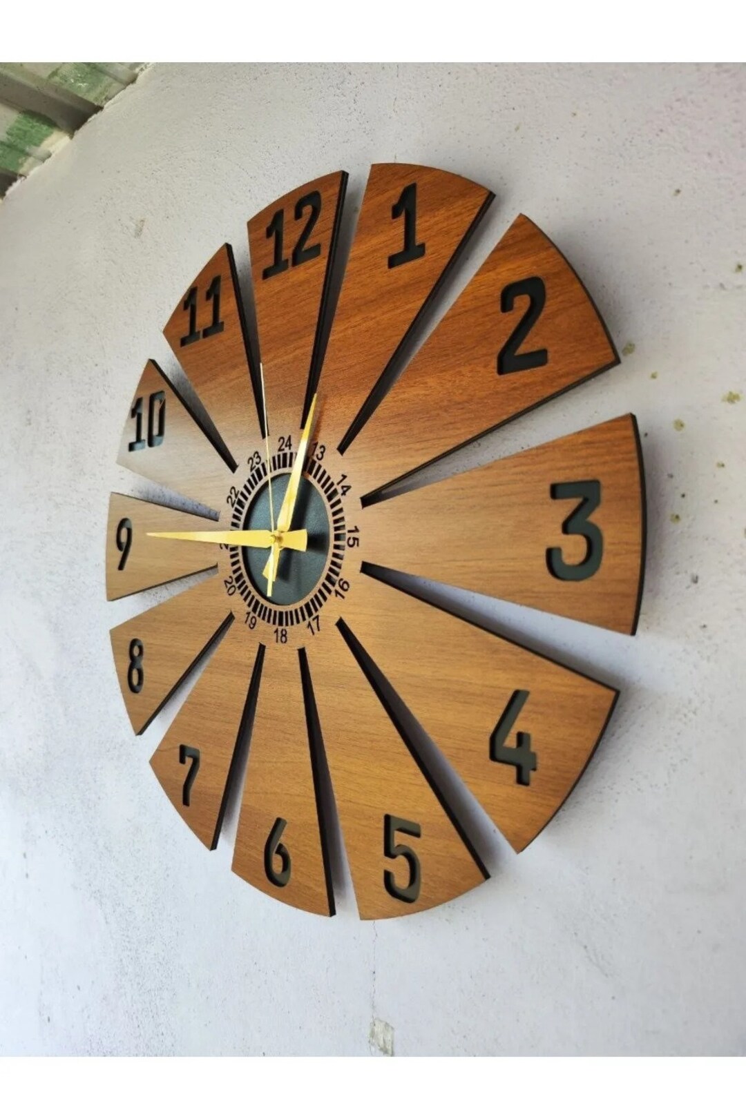 Walnut Clock, Wood Texture Wall Clock, Bedroom Wall Clock, Decoratve