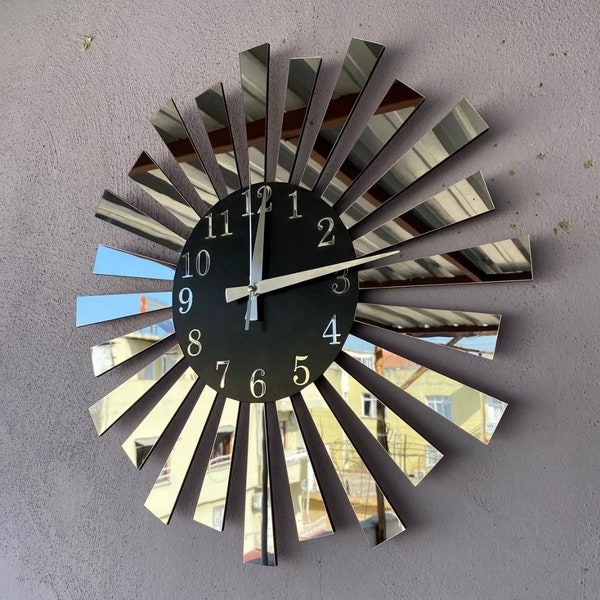 Horloge murale décorative, modèle de piano, horloge murale miroir, couleur argentée