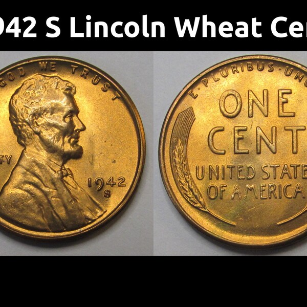 1942 S Lincoln Wheat Cent - uncirculated flashy San Francisco issue wheat penny