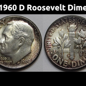 1960 D Roosevelt Dime - antique beautifully toned American silver dime