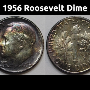 1956 Roosevelt Dime - antique beautifully toned American silver dime