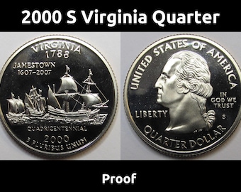 2000 S Virginia Quarter - brilliant proof finish Washington state quarter with S mintmark