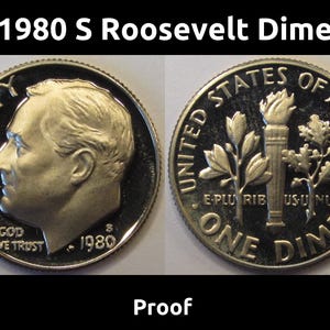 1980 S Roosevelt Dime - beautiful vintage American proof coin