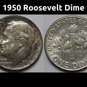 1950 Roosevelt Dime - antique toned American silver dime