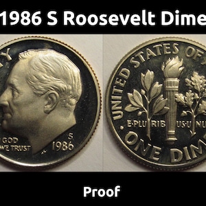 1986 S Roosevelt Dime - vintage American proof dime coin