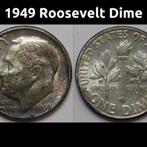 1949 Roosevelt Dime - antique toned American silver dime