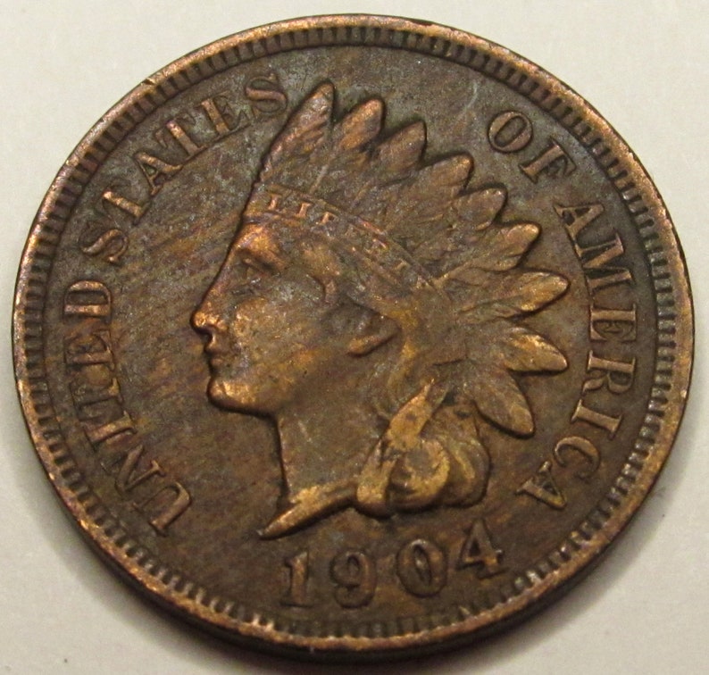 old West penny 1904 Indian Head Cent XF with woodgrain toning