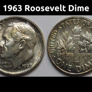 1963 Roosevelt Dime -antique album toned Ameican silver dime