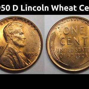 1950 D Lincoln Wheat Cent - vintage Denver mintmark American wheat penny