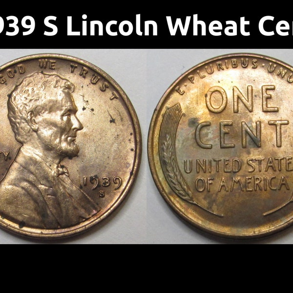 1939 S Lincoln Wheat Cent - old antique San Francisco mintmark wheat penny