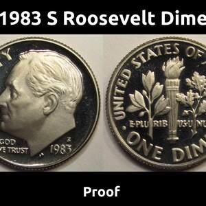 1983 S Roosevelt Dime - vintage eighties American proof dime