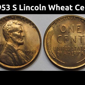 1953 S Lincoln Wheat Cent - antique San Francisco mintmark American wheat penny