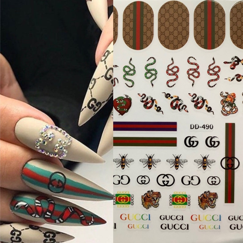 gucci nail art sticker 1 sheets acrylic nails luxury design etsy