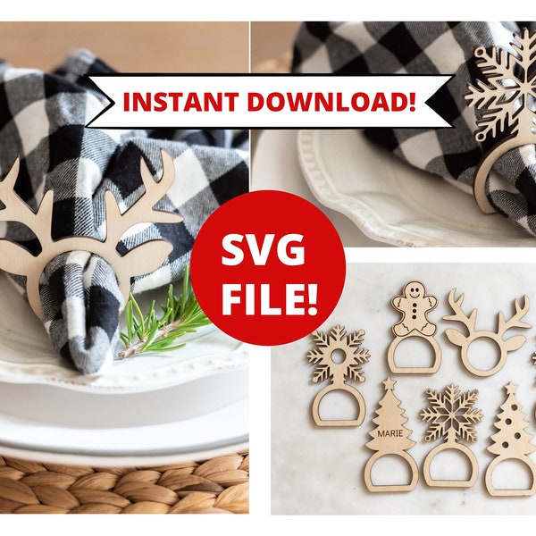 Napkin Ring SVG, Christmas Napkin Ring svg, Napkin Holder svg, Glowforge SVG File, Table Setting svg, Holiday SVG, Christmas svg napkin