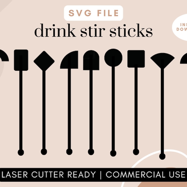 Agitateurs de boissons svg, Bâtonnets de mélange de boissons à cocktail, Bâtonnets de mélange Swizzle, Fichiers SVG laser, Fichier SVG Glowforge, Découpeur laser svg