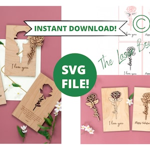 Valentinstag Karte SVG, Rose Karte svg, Valentinstag Glowforge SVG-Datei, I Love You SVG, Blumenschnitt svg