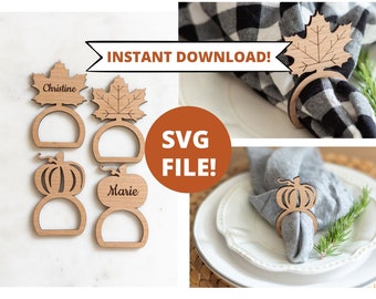 Anillo de servilleta SVG, Anillo de servilleta de Acción de Gracias svg, Servilletero svg, Archivo SVG Glowforge, Configuración de mesa svg, Calabaza SVG, Servilleta svg de otoño