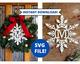 Snowflake Monogram SVG, Snowflake Sign svg, Laser Engraving svg, Glowforge SVG File, Monogram svg, Christmas SVG, Snowflake Name Sign svg